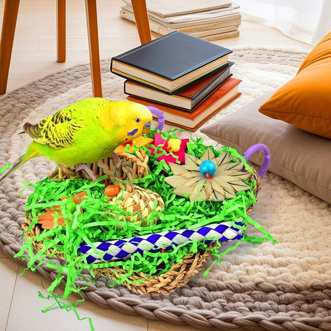 KATUMO Bird Toys, Parakeet Grass Mat Toys Parrot Foraging Shredding Entertainments for Cockatiel Conure Lovebird Parakeet Small to Medium Birds