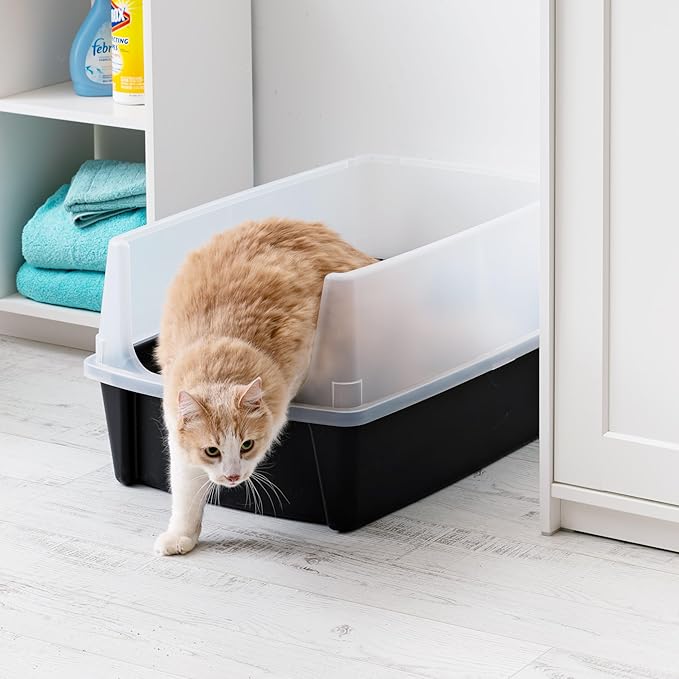 Bundle of IRIS USA 2 Pack XX-Large Cat Litter Boxes with Scatter Shield and Scoop, Open Top High Sided Cat Litter Pan, Black & Navy