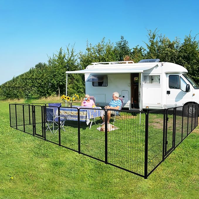 Dog Playpen Outdoor Extra Wide 32 Piece Panels Heavy Duty Dog Fence 47" Height Anti-Rust with Doors Portable for RV Camping Yard, Total 84FT, 561 Sq.ft, Snowy Black