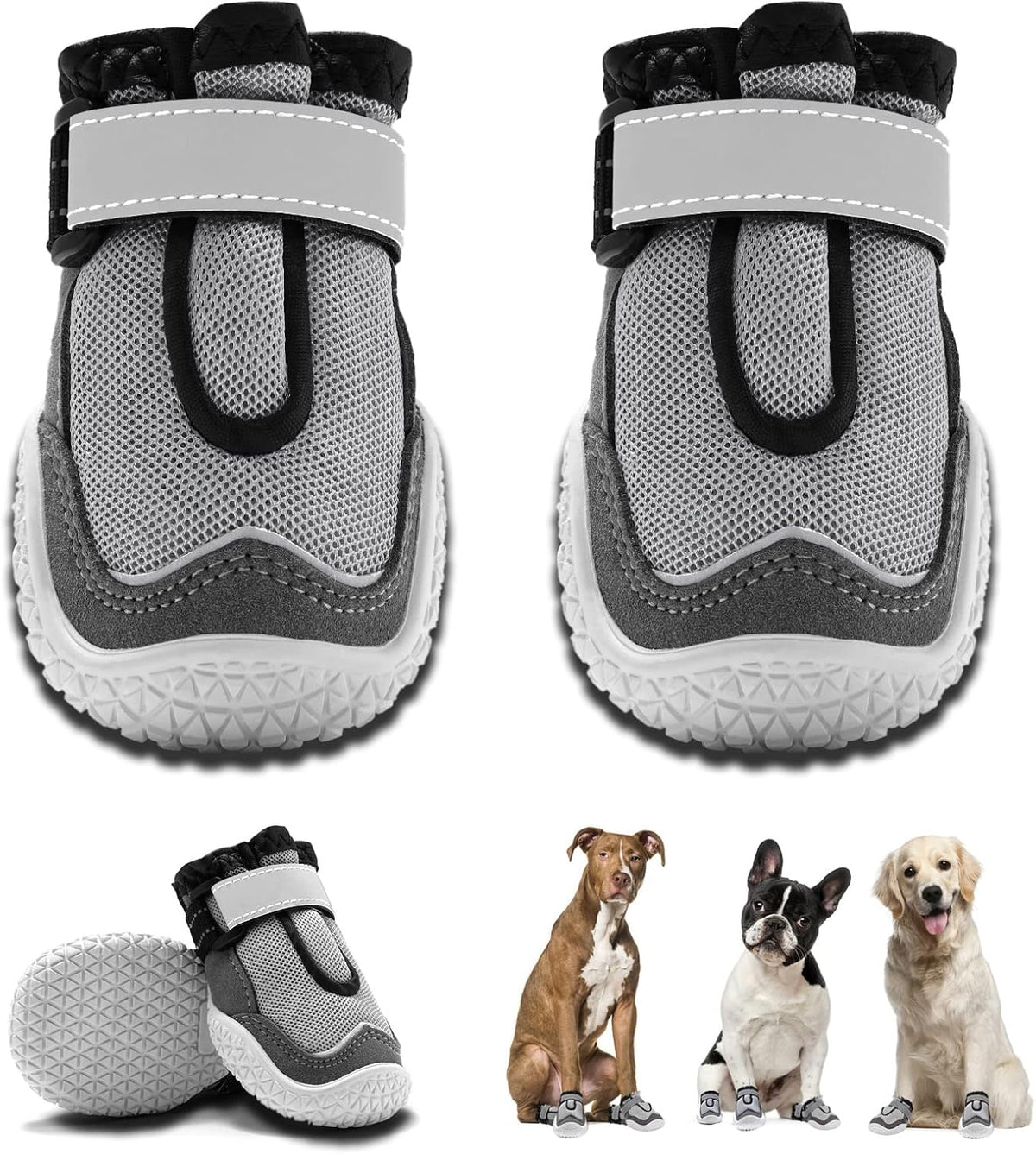 Hcpet Dog Boots for Large Dogs, Dog Shoes for Hot Pavement Winter Snow, Paw Protector Dog Booties Designed for Comfort and Breathability, Outdoor Booties for Small Medium Dogs for Hiking Grey Size 3