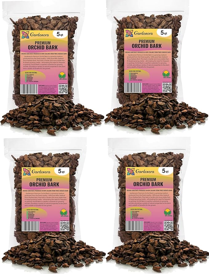 Premium Grade New Zealand Pinus Radiata Bark by Gardenera - 20 Quart - Organic Hand Mixed New Zealand Pine Bark for Orchids - Medium Chips 9-12mm - 4 Bags of 5 Quart