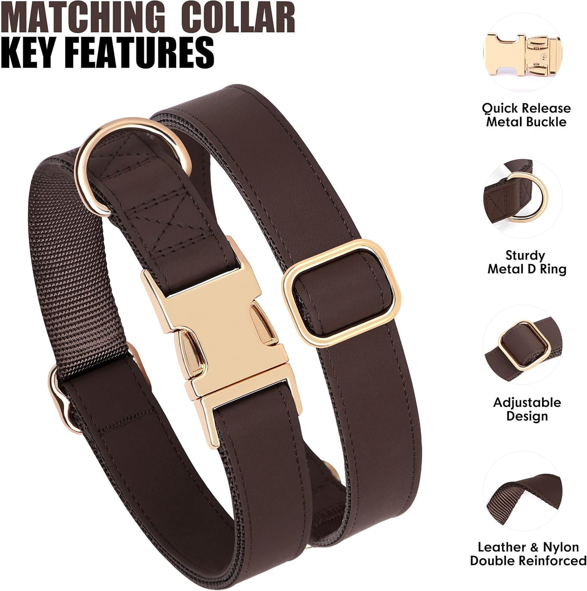 PET ARTIST PU Leather Dog Collar, Bright & Stylish Brown Dog Collar with Quick Release Gold Metal Buckle, Soft Nylon Padded Durable Pet Collars Adjustable for Medium Dogs, Neck Fit 13-19"