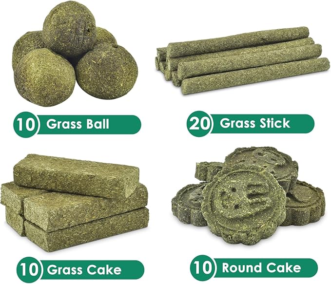 ERKOON 50Pcs Bunny Chew Toys, 100% Natural Timothy Hay Biscuit&Treats Sticks, Chew Toy for Teeth for Rabbit Chinchilla Guinea Pig Hamster Gerbil Squirrel, 17oz