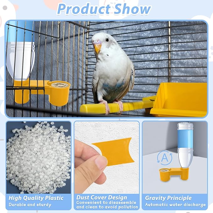 kathson 20 Pcs Bird Drinker Feeder Plastic Soda Pop Water Bottle Cup Ideal for Chicken Pigeons Birds Feeder Trough Animal Feeding Accessories(Yellow)