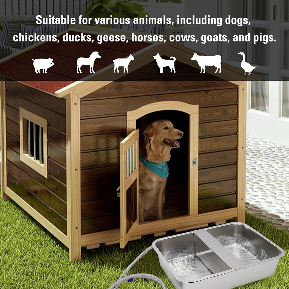4Gal Automatic Water Bowl Dispenser for Dogs,Pig Waterer,Outdoor Automatic Dog Water Bowl,Stianless Steel Auto Fill Livestock Water Trough with Float Valve for Chicken,Horse,Calf,Dog,Goat