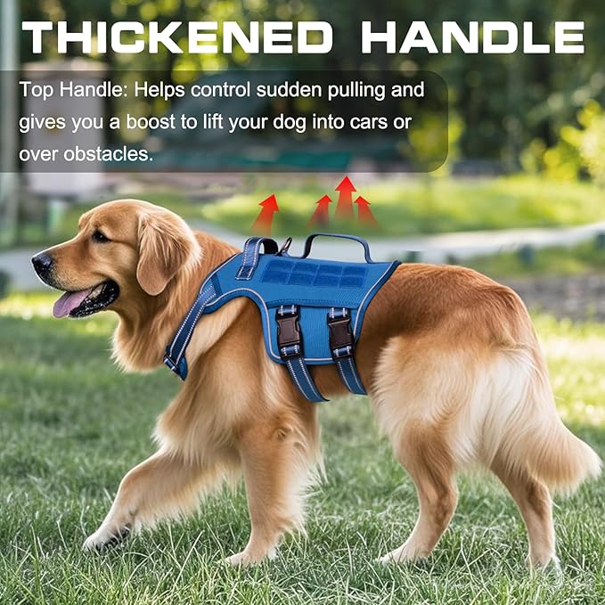 Small Dog Harness, Heavy Duty Tactical No Pull Dog Harness, No Choke, Easy On and Off Pet Vest with Molle System, Adjustable Reflective Dog Vest with Breathable Padded for Walking Hiking Training