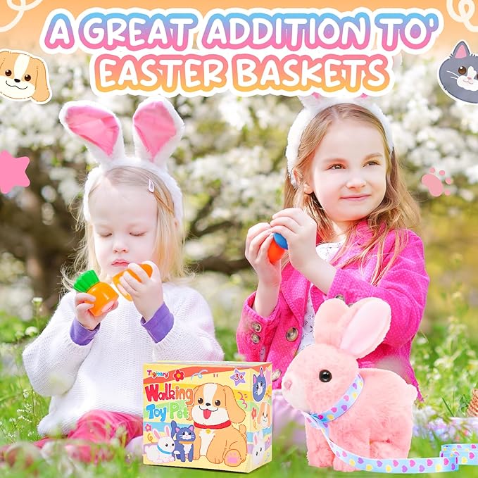 Tagitary Plush Bunny Toys for Kids - Interactive Electronic Rabbit with Sounds, Wiggling Ears, Hopping Motion, Leash - Perfect for Easter, Christmas, or Birthday Gifts
