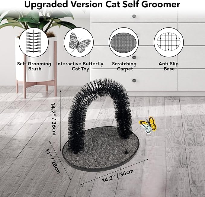 PetPrime Cat Arch Groomer Self Grooming Cat Back Scratcher Cat Brush Arch Massager Self Groomer Cat Scratcher Brush Upgraded Version With Interactive Butterfly For Indoor Cats