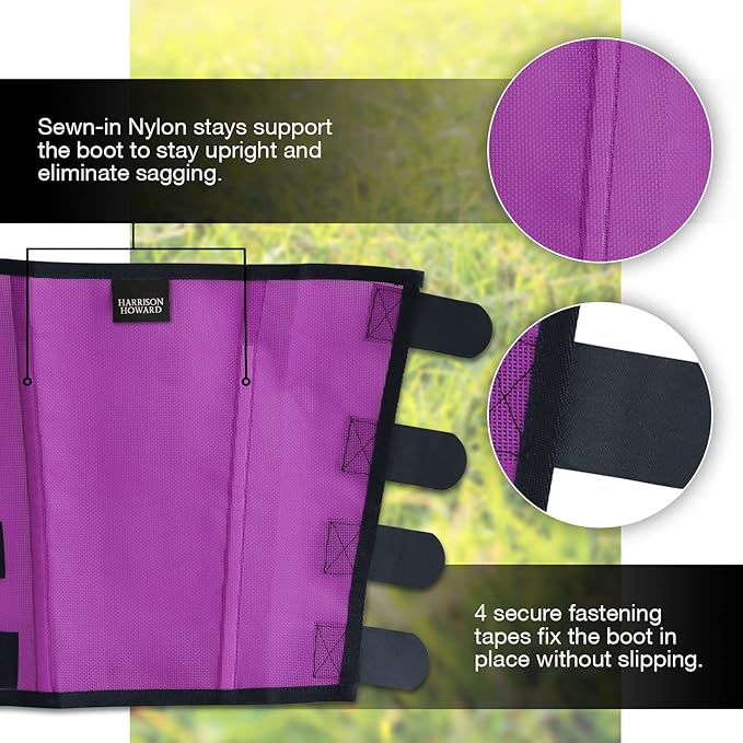 Harrison Howard Loose Fitting Fly Boots UV-Protective Extra Tough Mesh Ventilated Four Fasteners Stay-on Design Protect Horse Legs & Stomp-Reducing Set of 4 Purple Mini