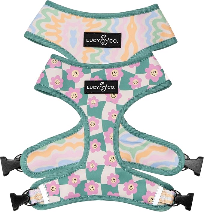 Lucy & Co. Cute Reversible Dog Harness Walking Halter - Best Designer Pet Harnesses for XS - XL Dogs - Padded Adjustable Vest for Easy Walking. (Just Chill Reversible Harness).