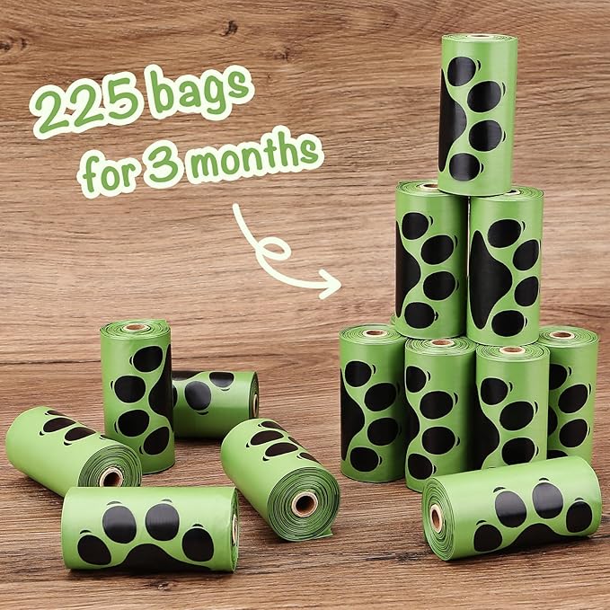 Poop Bags for Dogs, 225 Count Dog Bags for Poop, Unscented 15 Refill Rolls, 9" X 13" Thick Doggy Bag by PobbY