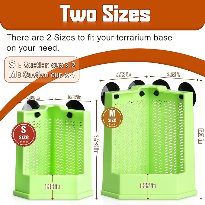 Reptile Corner Hunting Bowl - Glass Mount Insect Feeding Box for Reptile with Suction Cup which is Super Tight, Green, 4.72 inch - S Size