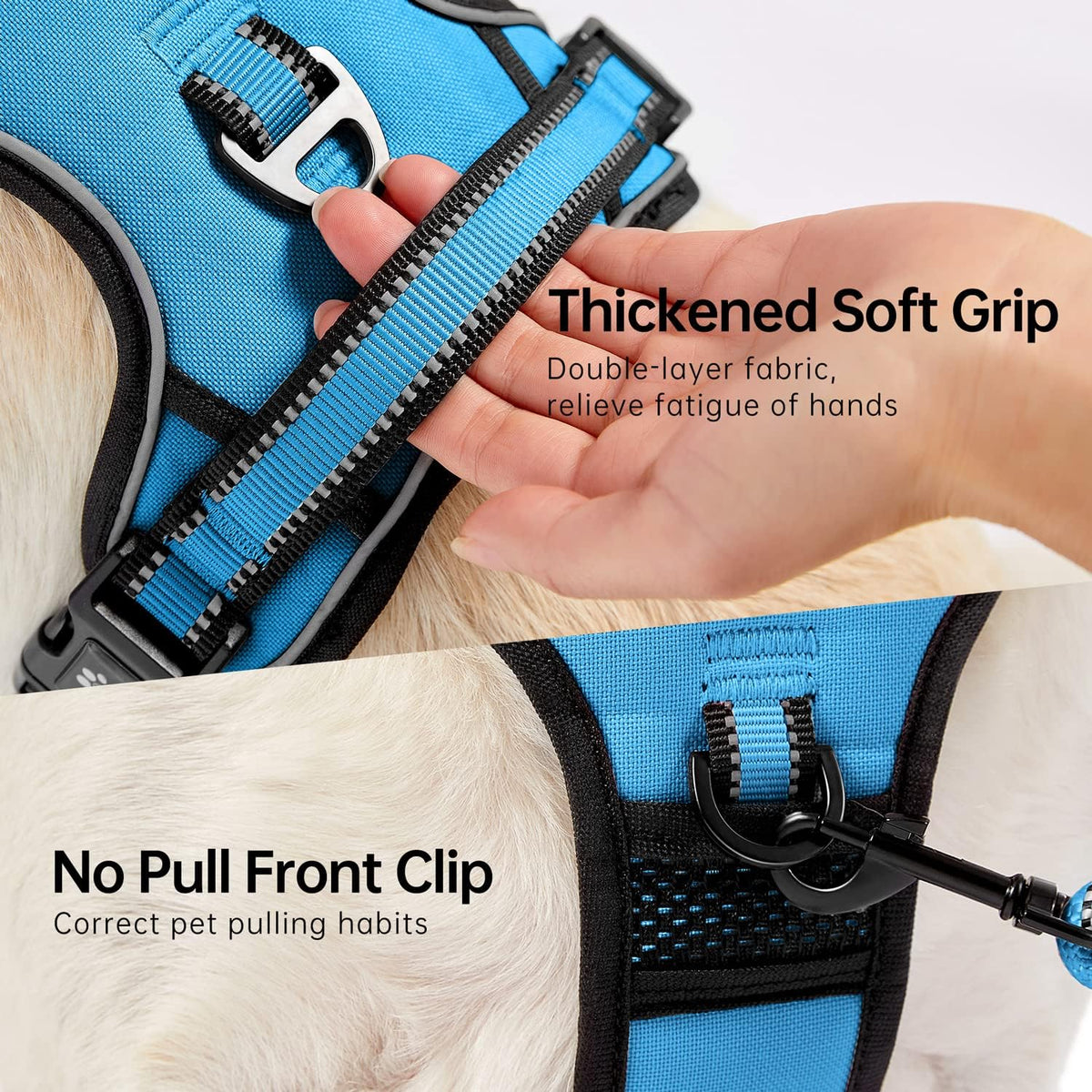 NESTROAD No Pull Dog Harness,Adjustable Oxford Dog Vest Harness with Leash,Reflective No-Choke Pet Harness with Easy Control Soft Handle for Small Dogs(X-Small,Blue)