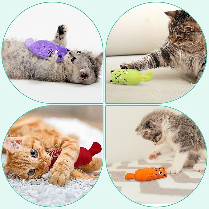 SCHITEC Catnip Toys, [8 PCS] Soft Plush Cat Nip Chew Toy for Indoor Cats, Interactive Kitten Pillow Kitty Teething Toy