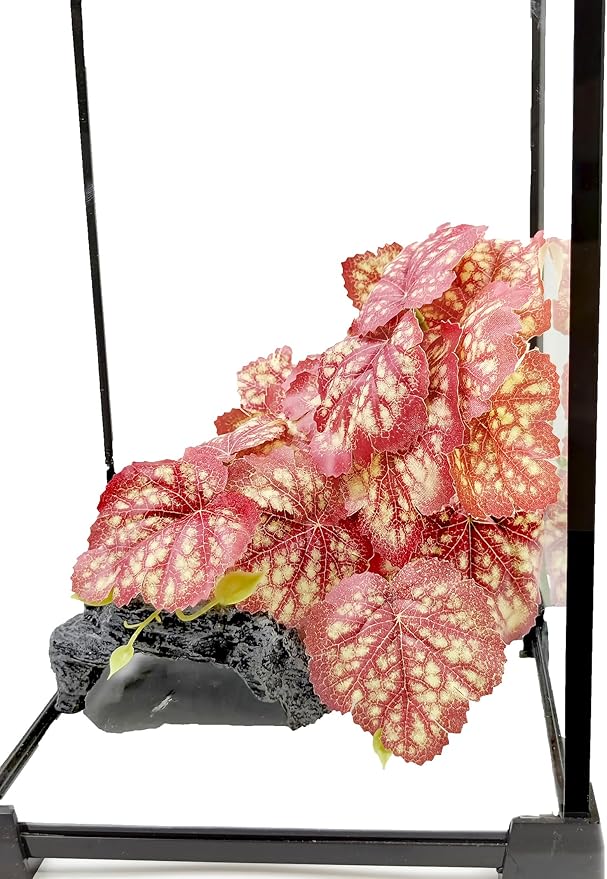 Woyrise Reptile Plants, Terrarium Hanging Plants Vines for Reptile Tank, Amphibian Habitat Leaves Decor with Suction Cup for Bearded Dragon Lizard Snake Gecko Frog Hermit Crab - 2Pcs Pink Heuchera