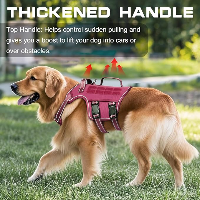 Small Dog Harness, Heavy Duty Tactical No Pull Dog Harness, No Choke, Easy On and Off Pet Vest with Molle System, Adjustable Reflective Dog Vest with Breathable Padded for Walking Hiking Training