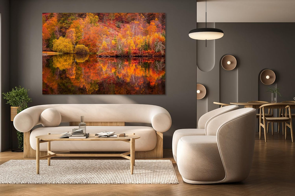 Nature Wall Art Prints - Ocean Forest Mountain Lake Canvas Landscapes - Small to Extra Large Living Room Bedroom Kitchen Bathroom Décor (Autumn Forest with Lake, 31L" x 47W")