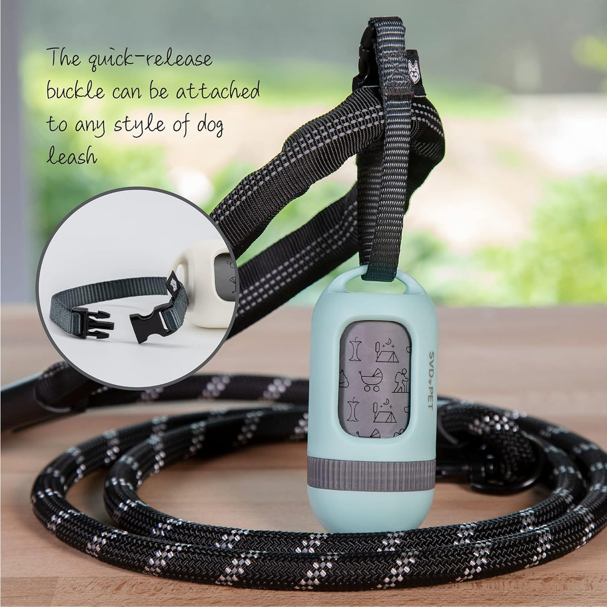 SVD.PET Dog Poop Bag Dispenser, Retractable Waste Bag Fits Any Dog Leash, Leak-proof Waste Bags, Poop Bag Holder, Doggy Walking Accessory (Misty Jade)