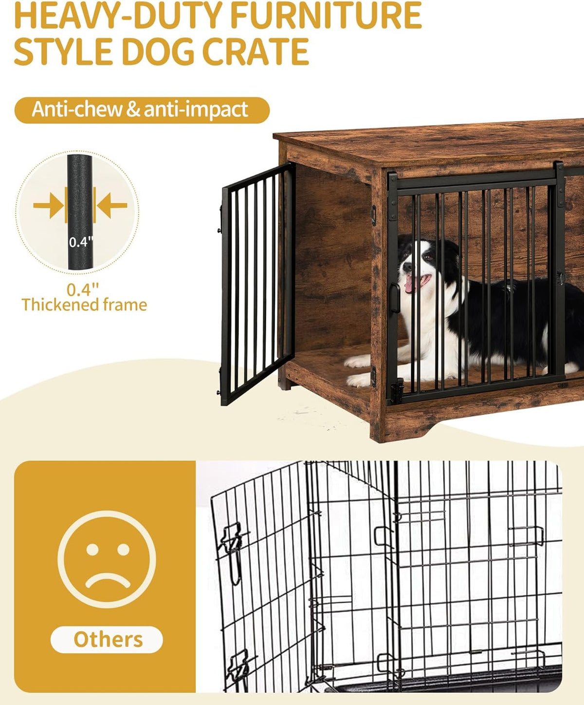 39.3" Dog Crate Furniture with Barn Door, Heavy Duty Dog Kennel Indoor with 2 Doors, Wooden Pet Cage End Table for Large Small Medium Dogs, Anti-Chew Anti-Escape, Rustic Brown DFC02301B