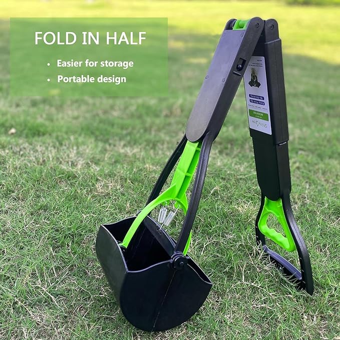 32" Pooper Scooper for Large Medium Small Dogs, Extra Long Handle Heavy Duty Poop Scoop, Foldable Dog Poop Picker Upper for Yard (Without Bag and Dispenser Attachment)