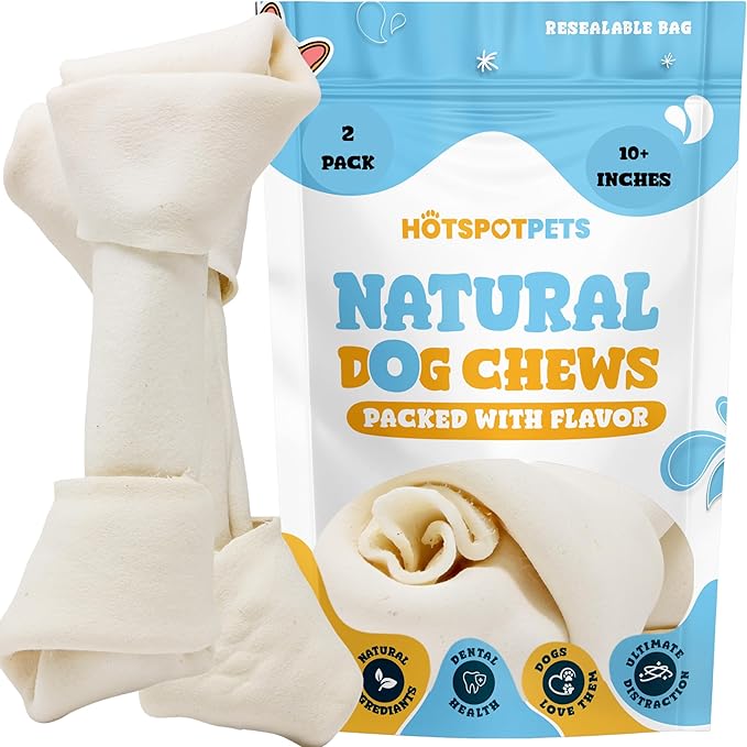 hotspot pets 10 Inch Large Rawhide Dog Bones - Made from Grass Fed Cows - Long Lasting Chews Great for Dental & Oral Care - Bones for Aggressive Chewers & Large Dogs (10 Inch - 2 Count)
