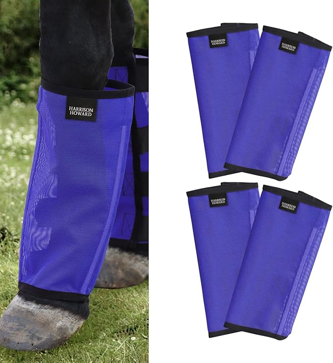 Harrison Howard Loose Fitting Fly Boots UV-Protective Extra Tough Mesh Ventilated Four Fasteners Stay-on Design Protect Horse Legs & Stomp-Reducing Set of 4 Deep Navy Small