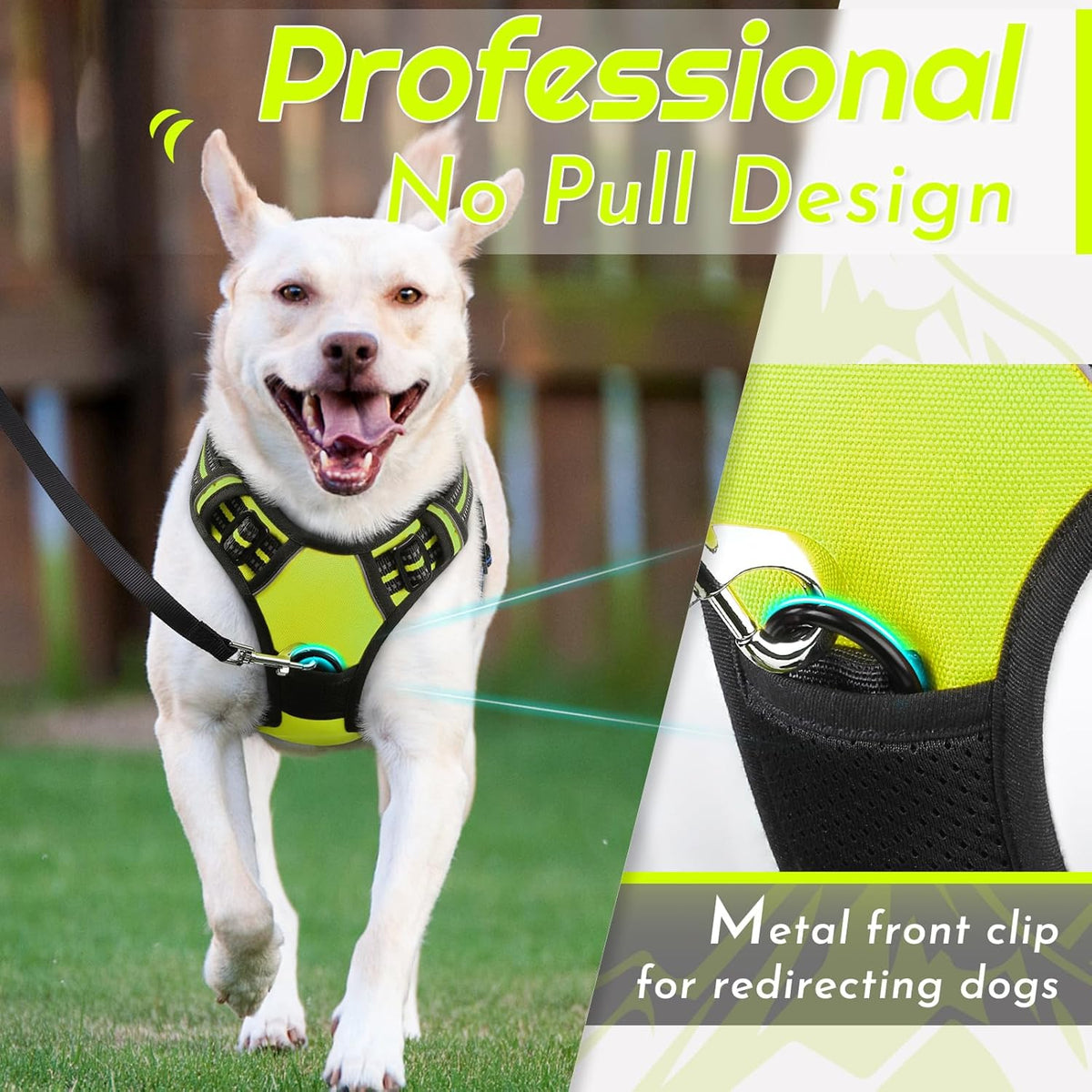 Eagloo Dog Harness Large Breed, No Pull Service Vest with Reflective Strips and Control Handle, Adjustable and Comfortable for Easy Walking, No Choke Pet Harness with 2 Metal Rings, Green, XL