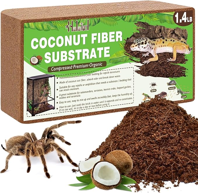 Halatool 1.4LB Coconut Fiber Substrate for Reptile Bedding Natural Coconut Husk Substrate for Snake Tarantula Enclosure Tortoises Habitat Spider Leopard Gecko Tank, Fill 2.1 Gallon Terrarium