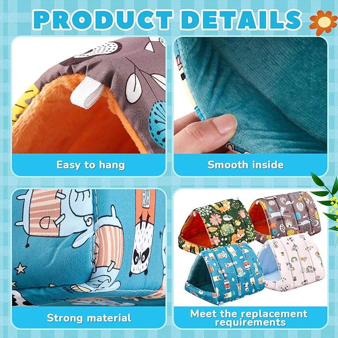 4 Pcs Guinea Pig Hideout, Guinea Pig Bed Tunnel, Rabbit Washable Small House Cage Accessories for Bunny Hedgehog Mouse Chinchillas Hamsters Ferrets Bearded Dragons Rats(Forest,9.8 in)