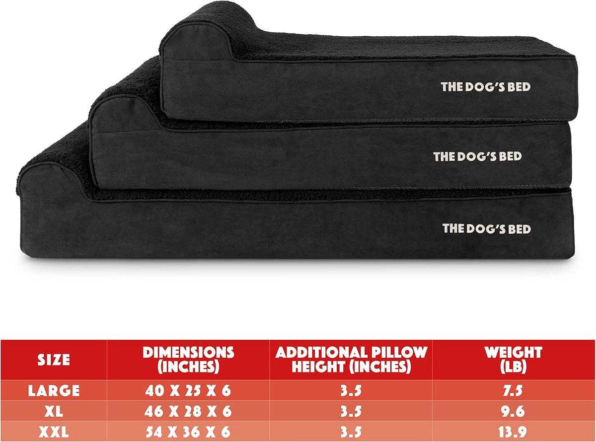 The Dog’s Bed Orthopedic Headrest Dog Bed XL Black Plush 46x28, Memory Foam, Pain Relief for Arthritis, Hip & Elbow Dysplasia, Post Surgery, Lameness, Veterinary Approved, Waterproof Washable Cover