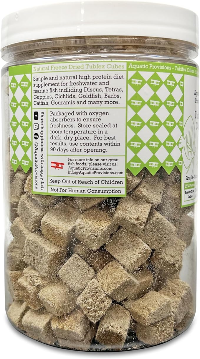 Freeze Dried Tubifex Cubes 3 oz, Fish Food for Freshwater and Marine Aquarium Fish