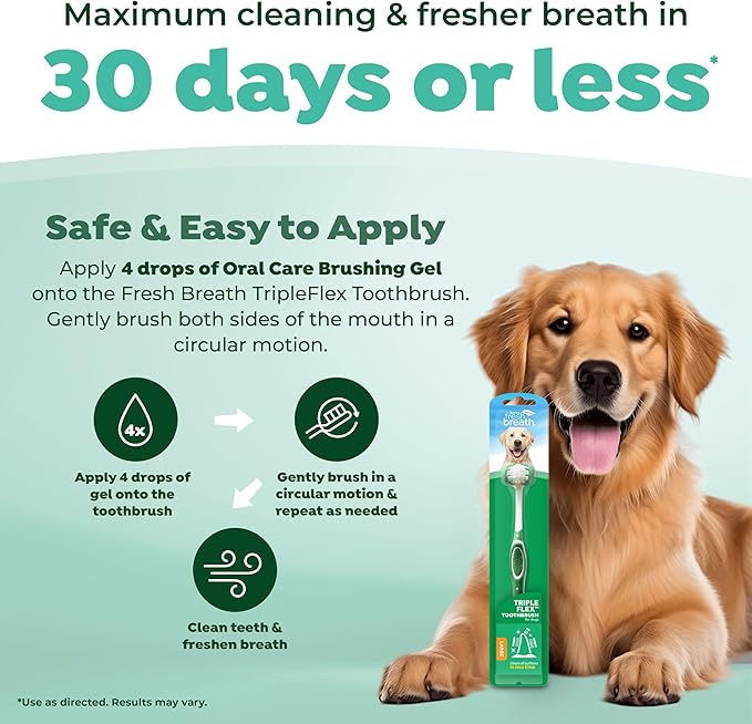 TropiClean Fresh Breath TripleFlex Toothbrush for Large Dogs | Use with TropiClean Toothpaste or Gel | 360-Degree Toothbrush | Complete Dental Care