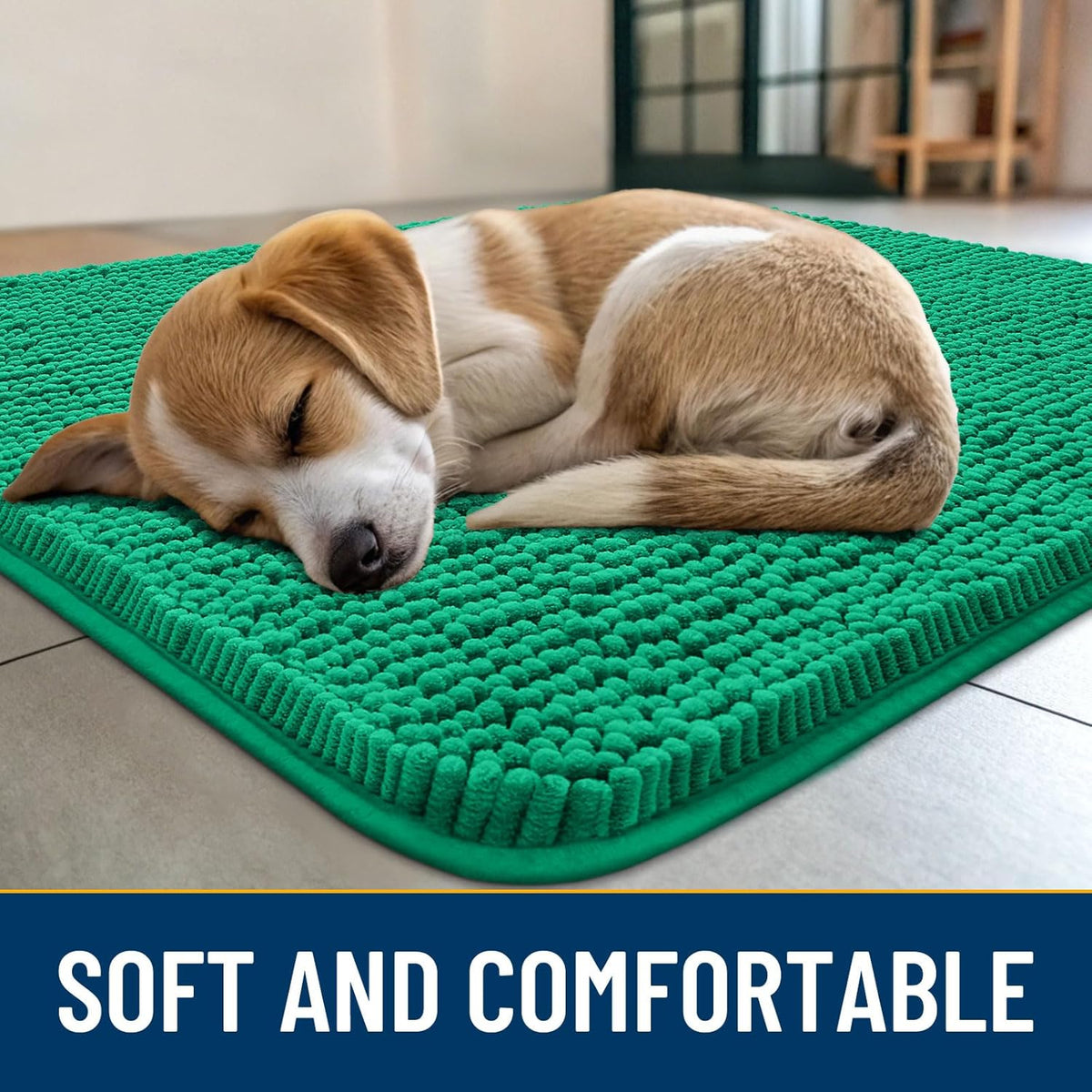 Smiry Dog Door Mat for Muddy Paws 30x20, Absorbs Moisture and Dirt Doormat, Non-Slip Washable Quick Dry Chenille Front Door Mat Indoor Entrance, Entryway Carpet for Inside Floor, Emerald Green