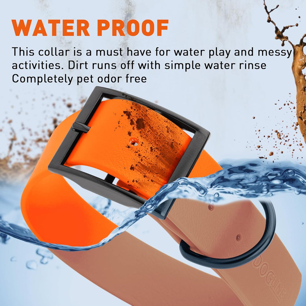Dogline Biothane Waterproof Dog Collar Strong Coated Nylon Webbing with Black Hardware Odor- Proof for Easy Care Easy to Clean High Performance Fits Small Medium or Large Dogs, Hunter Orange