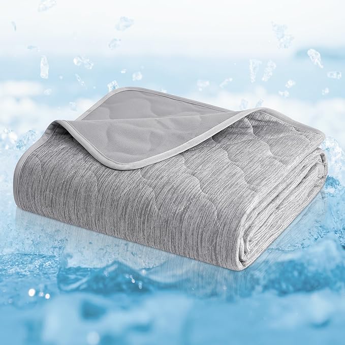 Cozy Bliss Leakproof Cooling Blanket for Large Dogs – Q-Max>0.4, Durable & Washable Dog Cooling Mat for Hot Weather, Soft Pet Throw & Couch Protector for Multiple Pets 60x80 Inch, Heather Silver Grey