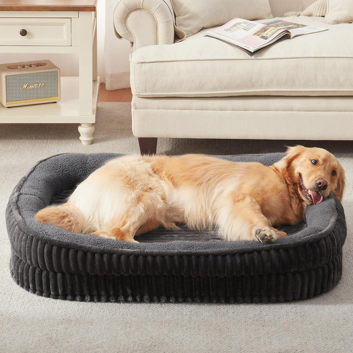 Orthopedic Dog Bed for Large Dogs Breeds, High Density Egg Crate Foam Dog Sofa Beds,Oval Kennel Bed, Pet Couch Bed with Four Sided Bolster, Removable Washable Cover& Non-Slip Bottom