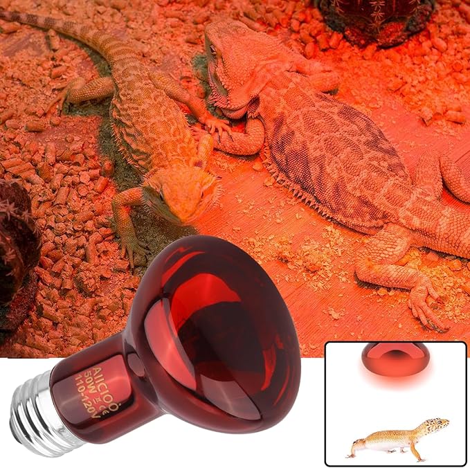 Aiicioo Reptile Red Light Bulb - Reptile Heat Lamp Bulb Infrared Basking Spot Lamp for Bearded Dragon Lizard Turtle Hermit Crab Leopard Gecko Snake Chameleon 50W