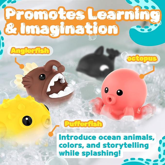 8 PCS Ocean Animal Bath Toys Mold Free Infant Bath Tub Toys for 12 Months - No Hole Bathtub Toys for Toddlers 1-3 Water Pool Toys for Baby Toddler Ages 1+