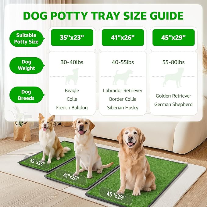 Dog Grass Pet Loo Indoor/Outdoor Portable Potty, Dog Litter Box Full Potty System with Trays, Artificial Grass Patch Balcony Mat and Washable Pee Pad for Puppy Training, Pet Toilet (Tray 35''x23'')