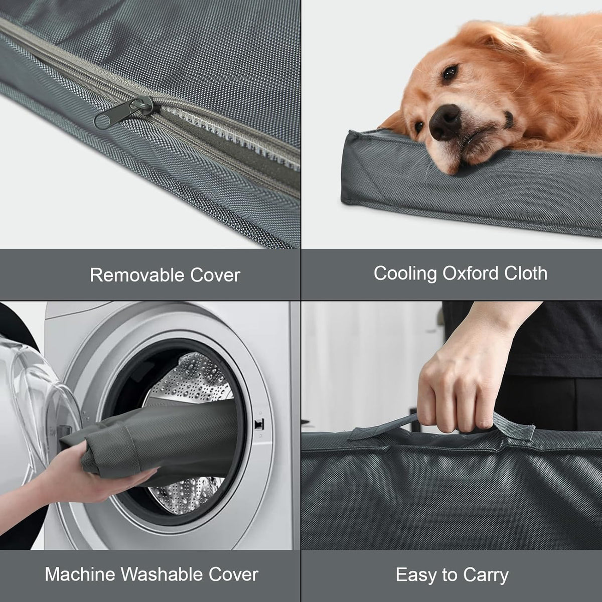 Outdoor Dog Bed for Medium/Small Dogs, Waterproof Dog Bed for Medium Dogs Cats, Orthopedic Egg Crate Foam Pet Bed with Washable and Removable Oxford Cover, Grey