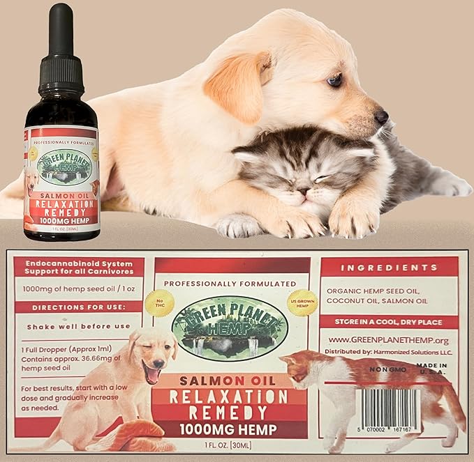 Pet Hemp Oil | Dogs and Cats | Wild Alaskan Salmon Hemp Oil | 1000MG Organic Tincture | 100% Natural | Hip, Joint, and Muscle Support for Your Pet | Aids with Skin, Coat, Anxiety, Stress, and Pain