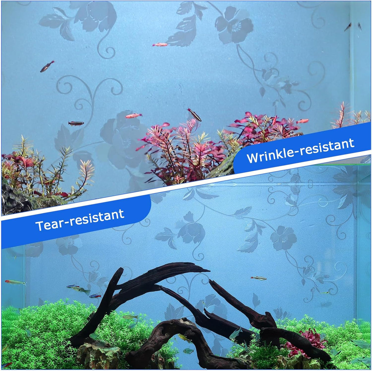 Aquarium Background Paper, Blue Fish Tank Backdrop Wallpaper Electrostatic Adhesive, No Glue, Easy to Install, Reusable (23.6" H × 78.7" L, Translucent)