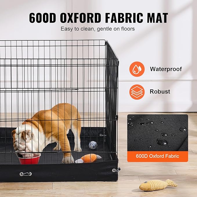 VEVOR Dog Playpen, 4 Pcs 24 x 36 in Panels Foldable Metal Pet Exercise Pen, Dog Fence Indoor and Outdoor Pen with Door and 600D Oxford Fabric Bottom Pad, for Dogs, Cats and Other Small Animals