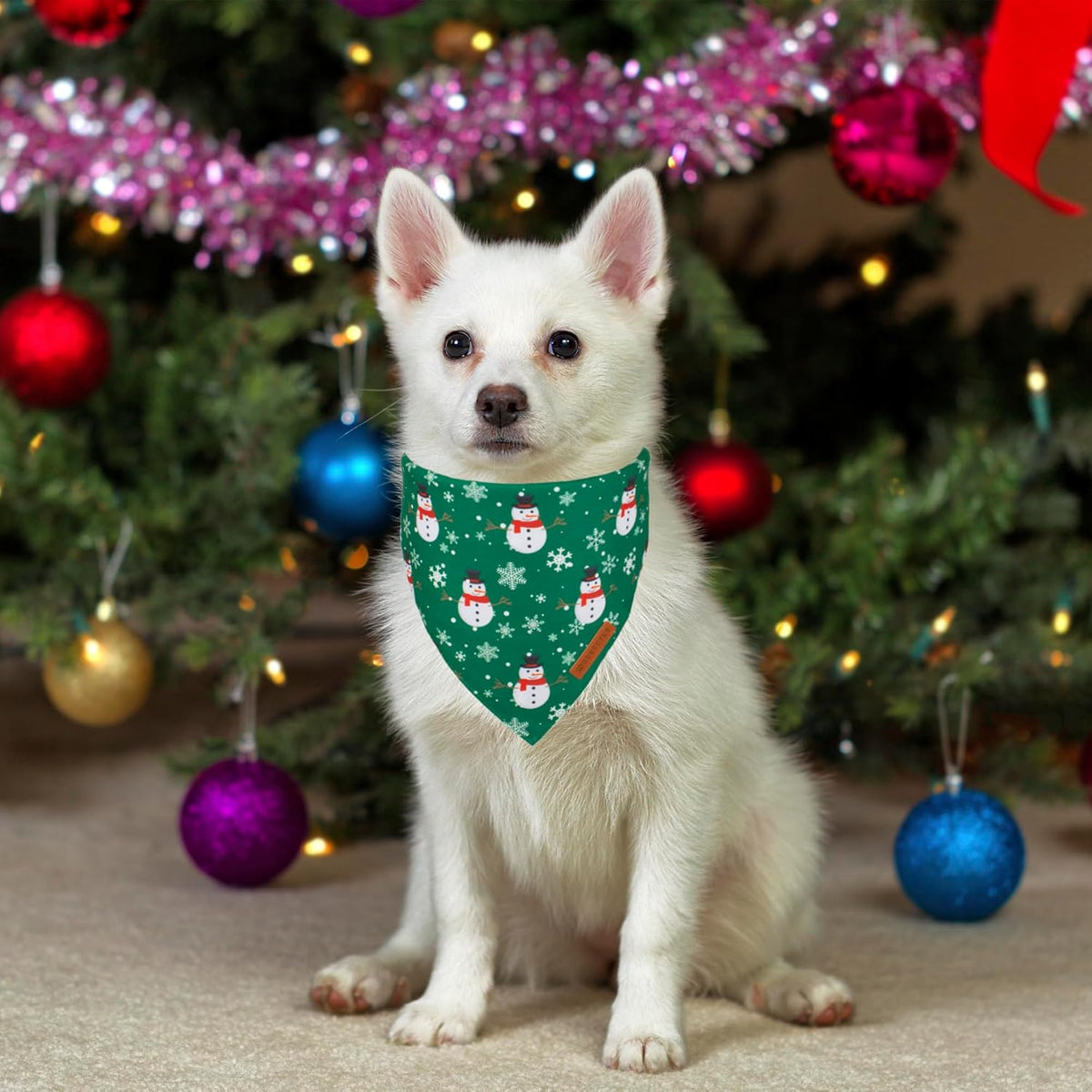 ADOGGYGO Christmas Dog Bandanas, Snowman Santa Xmas Pet Scarf, Multi Size Offered, Red Green Christmas Bandana for Small Dogs Pets (Small)
