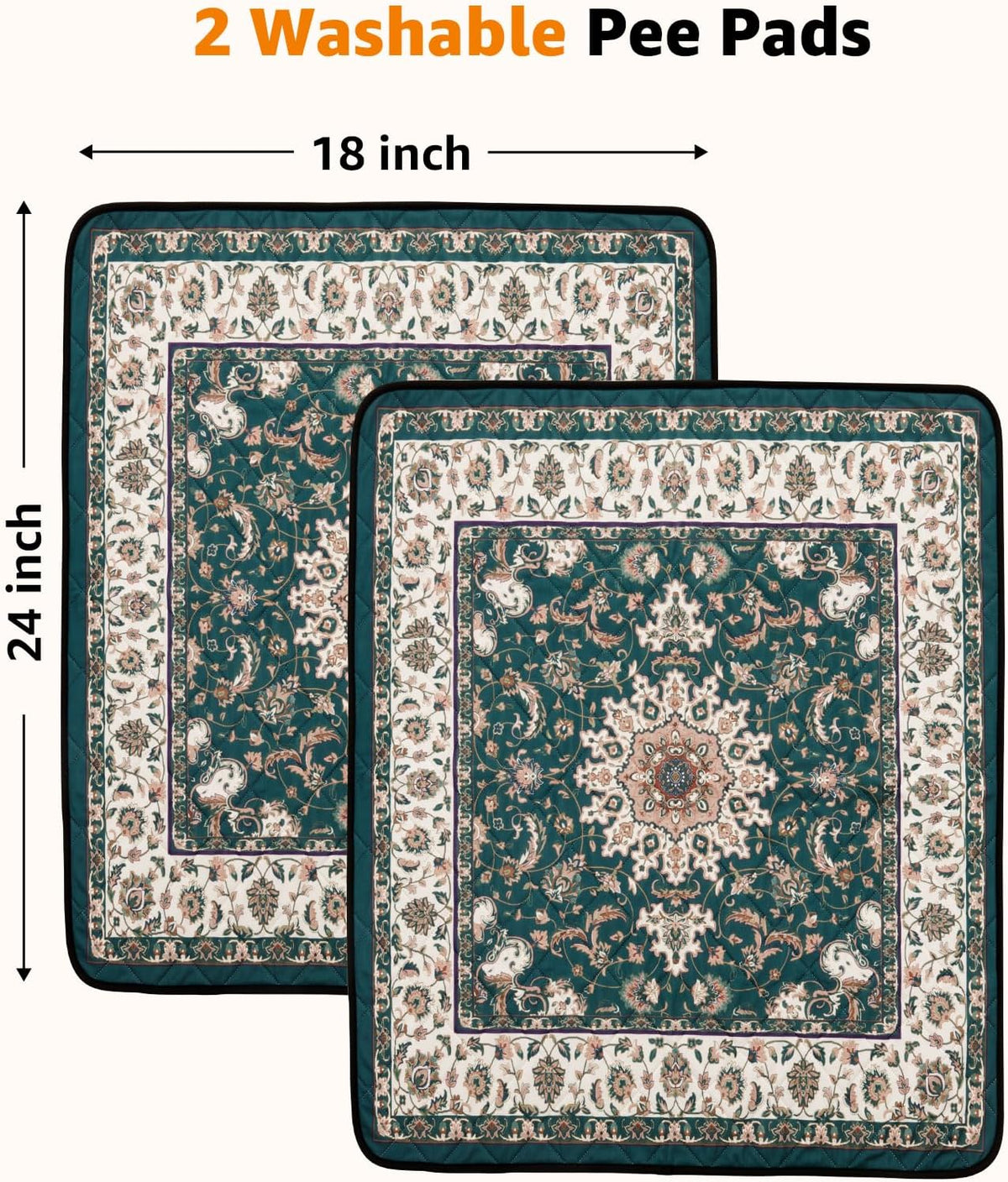 Washable Pee Pads for Dogs: 2 Pack Reusable Pee Pads for Dogs, Waterproof & Leakproof Washable Puppy Pad, Non-Slip Whelping Pee Pads & Potty Training Pad for Floor, Playpen,Crate, Couch, 18x24