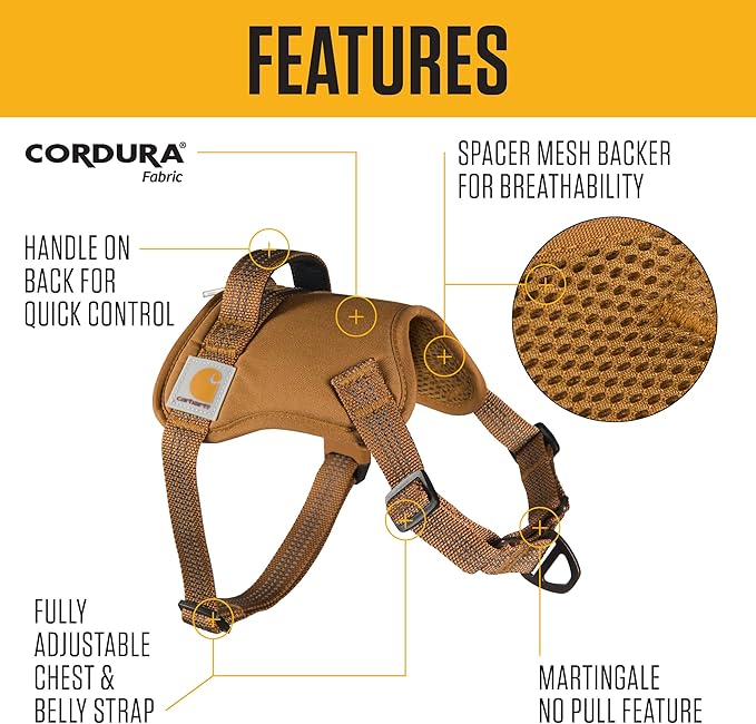 Carhartt Nylon Duck No Pull Dog Harness, Fully Adjustable Dog Harness with Quick Control Handle and Reflective Accents, Deep Wine, Large