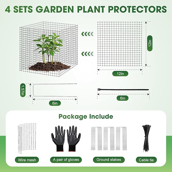 9 PCS Plant Protectors from Animals,12x12 Inch Heavy Duty Metal Plant Cages, Garden Cage to Keep Animals Out, Garden Wire Mesh Protection from Rabbit Chicken Squirrel Tree, Vegetables, Flowers