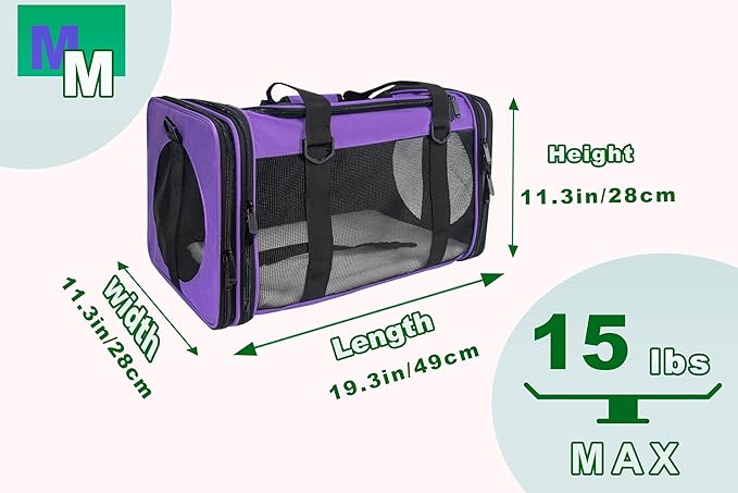 Soft-Sided Pet Carrier for Cats Small Dogs of 15 Lbs Medium Purple
