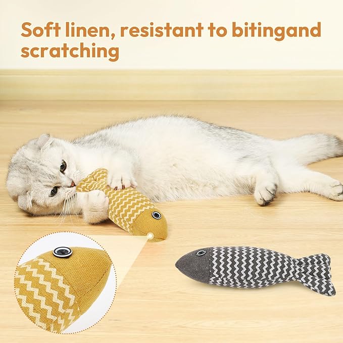 2 Pcs Catnip Toys Fish, Self Play, Cat Toys for Indoor Cats and Kitten, Catnip Cat Toy, Interactive Kitten Exercise Kicker Toys for Indoor Cats 7.8 Inches for All Breeds