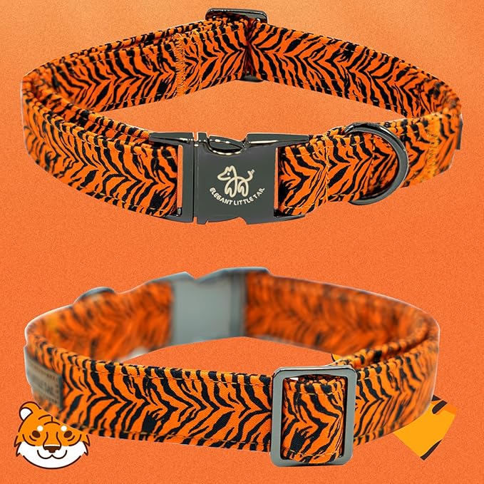 Elegant little tail Dog Collar, Tiger Print Pet Collar Fashion Boy Dog Collars Durable Metal Buckle Dog Collars Cotton Pet Adjustable Dog Collars for X-Large Dogs
